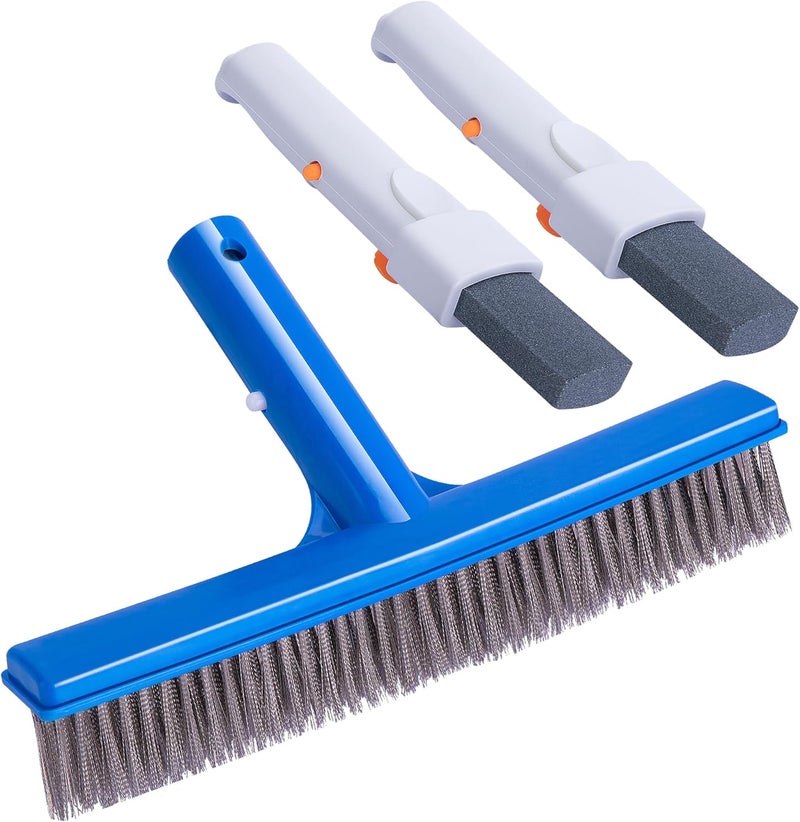 Adnee 3 Pcs Pumice Stone and Pool Brush Kit-Pumice Stones with Handle and 10" Stainless Steel Pool Brush-Pumice Stone Set to Remove Rust Spots Calcium Deposits - Image 1